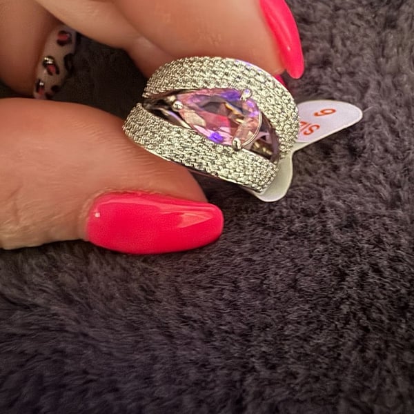 Bomb Party Ring Size 6 Pink Stone Pavé Silver-Tone