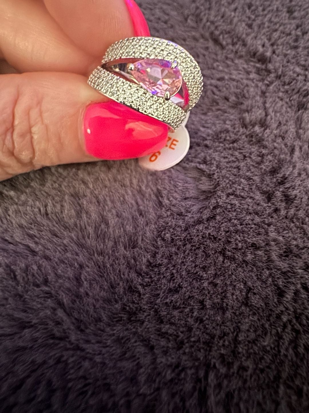 Bomb Party Ring Size 6 Pink Stone Pavé Silver-Tone 3