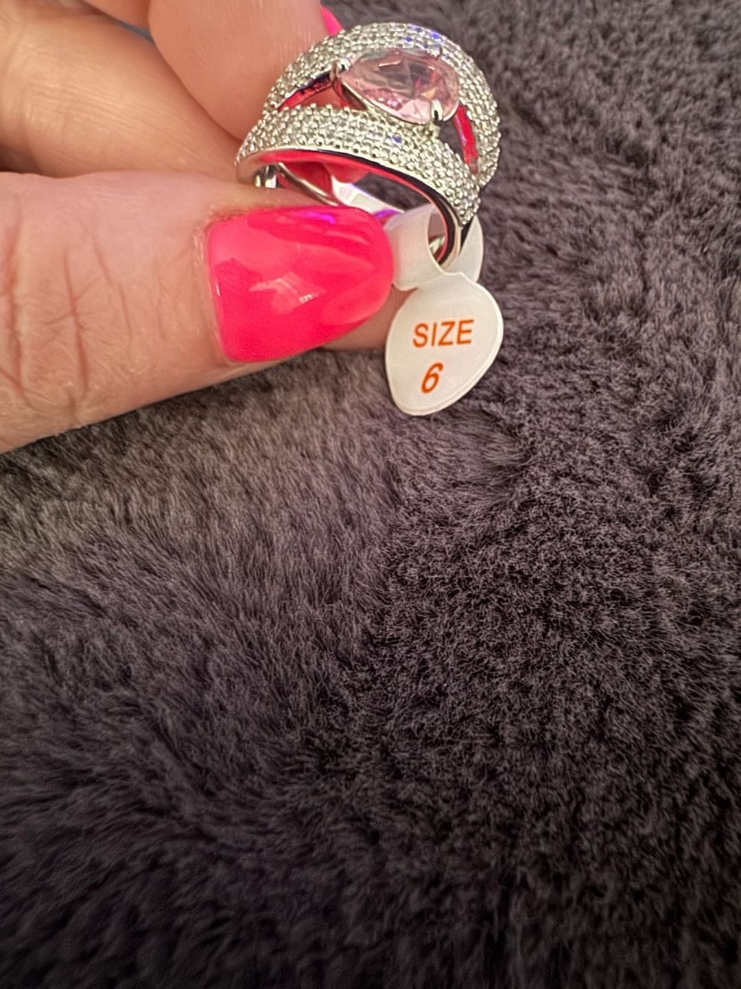 Bomb Party Ring Size 6 Pink Stone Pavé Silver-Tone 4