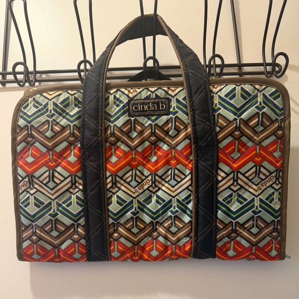 Cinda B Hanging Organizer Bag Multi Color Geometric Quilted