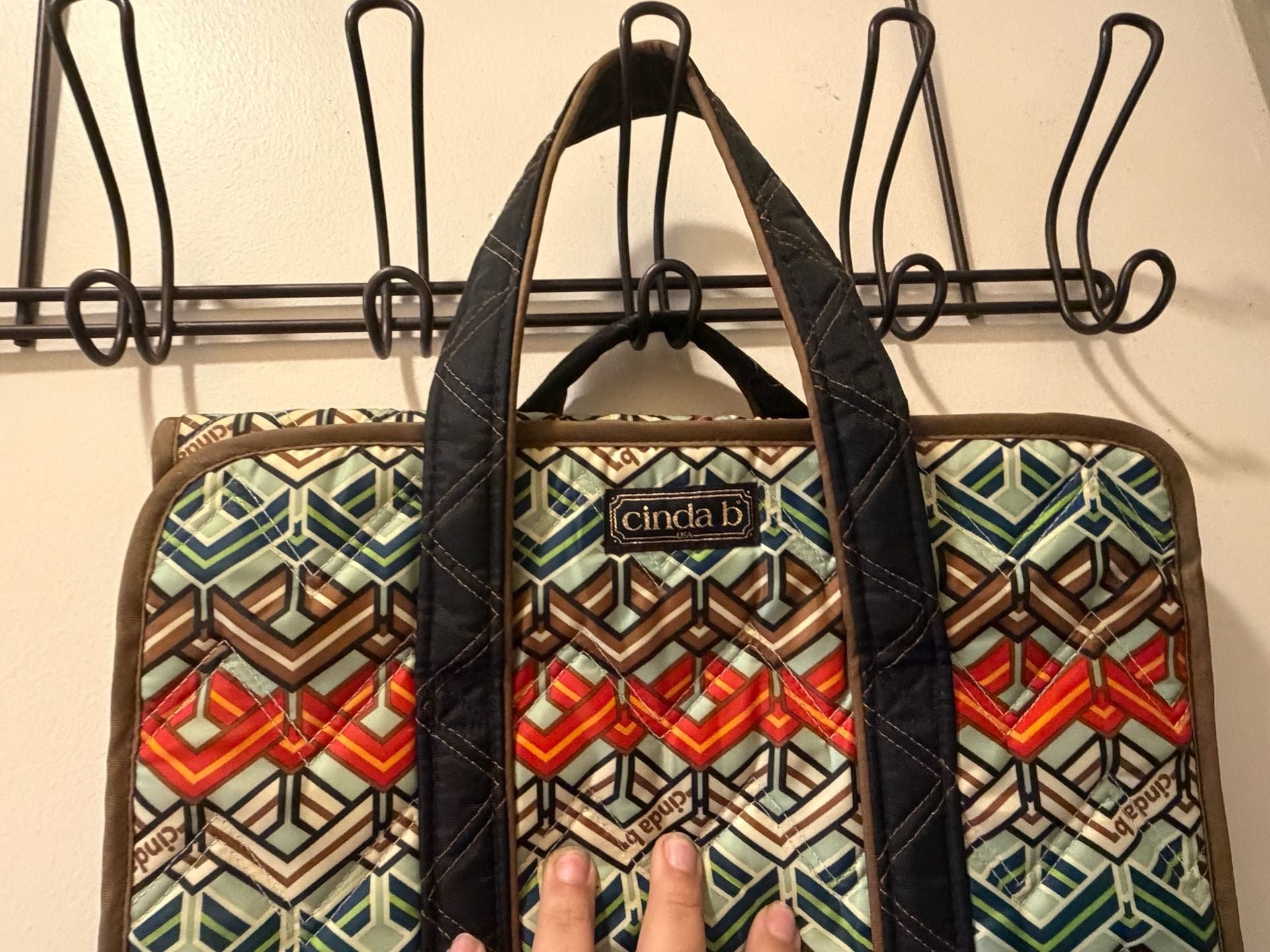 Cinda B Hanging Organizer Bag Multi Color Geometric Quilted 3