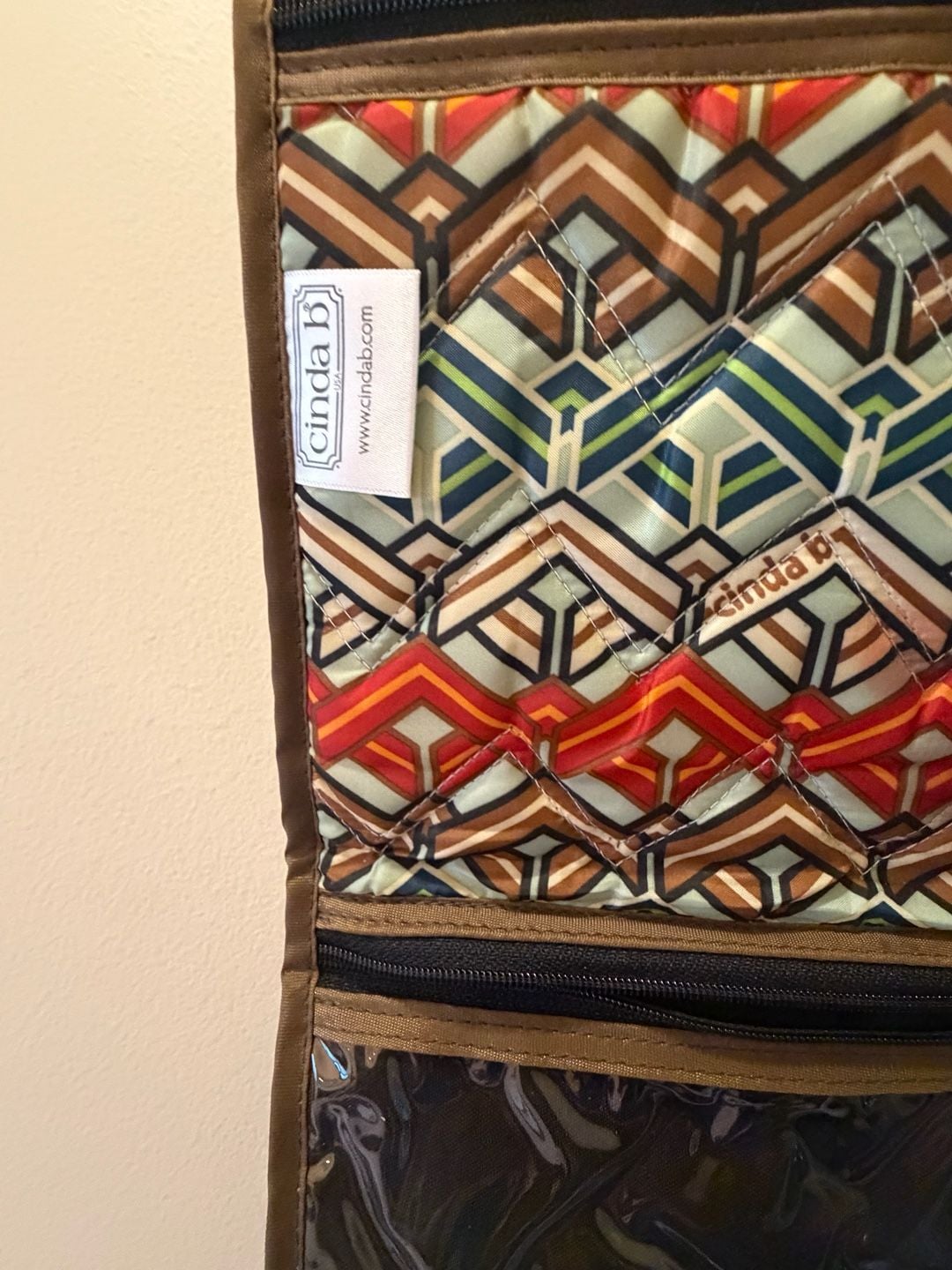 Cinda B Hanging Organizer Bag Multi Color Geometric Quilted 5