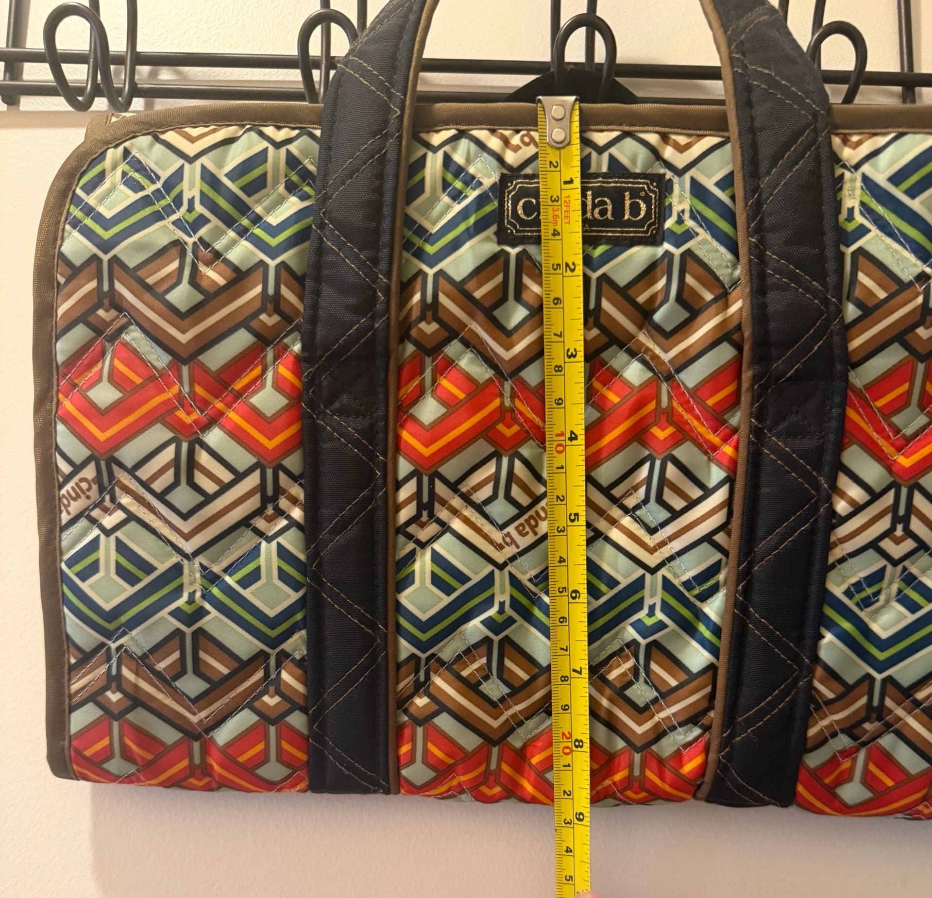 Cinda B Hanging Organizer Bag Multi Color Geometric Quilted 12