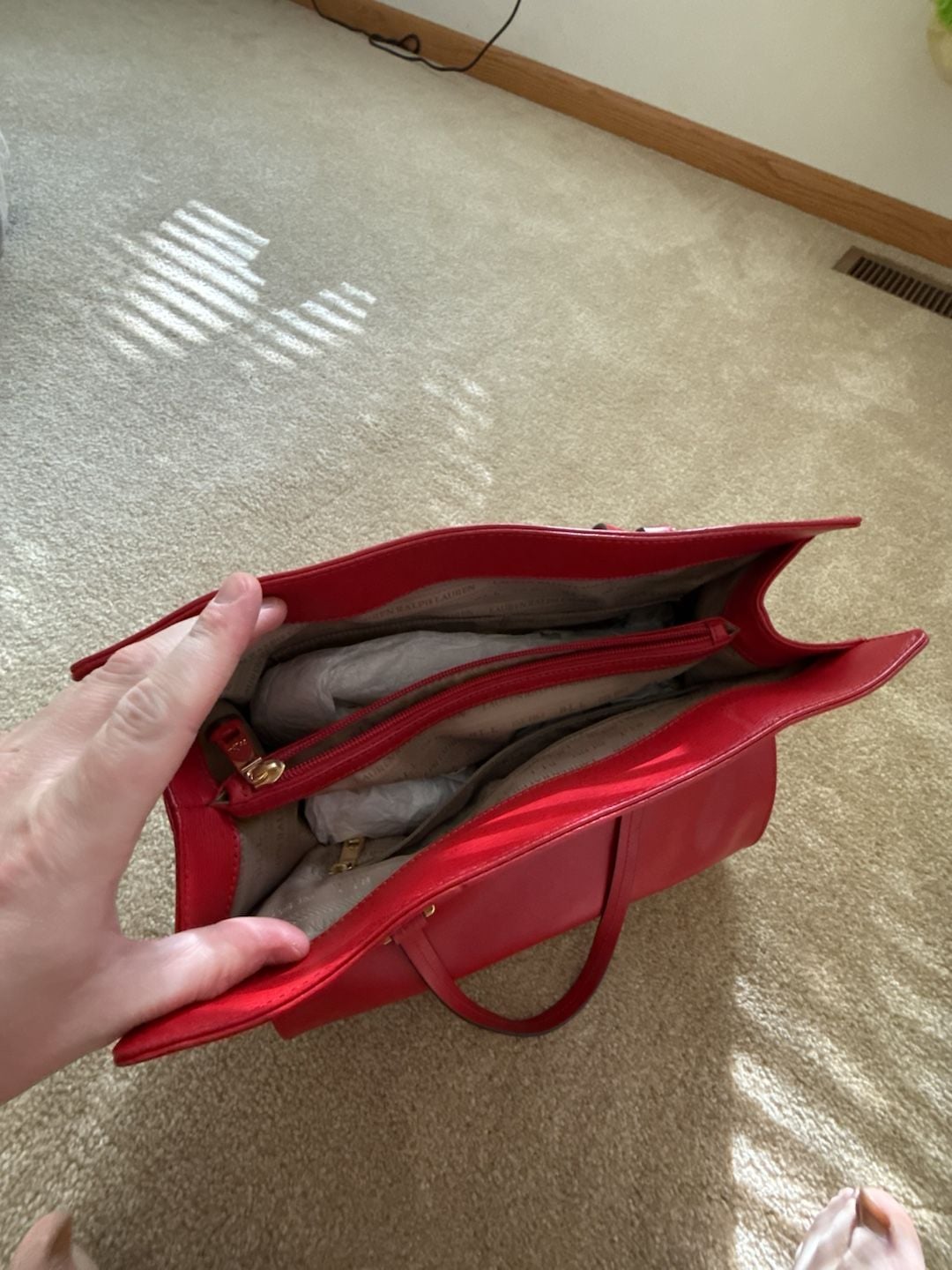 Lauren Ralph Lauren Tote Bag Red Leather 4