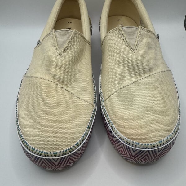 TOMS Alp Fenix Platform Slip On Shoes Size 7 Natural Canvas Diamond