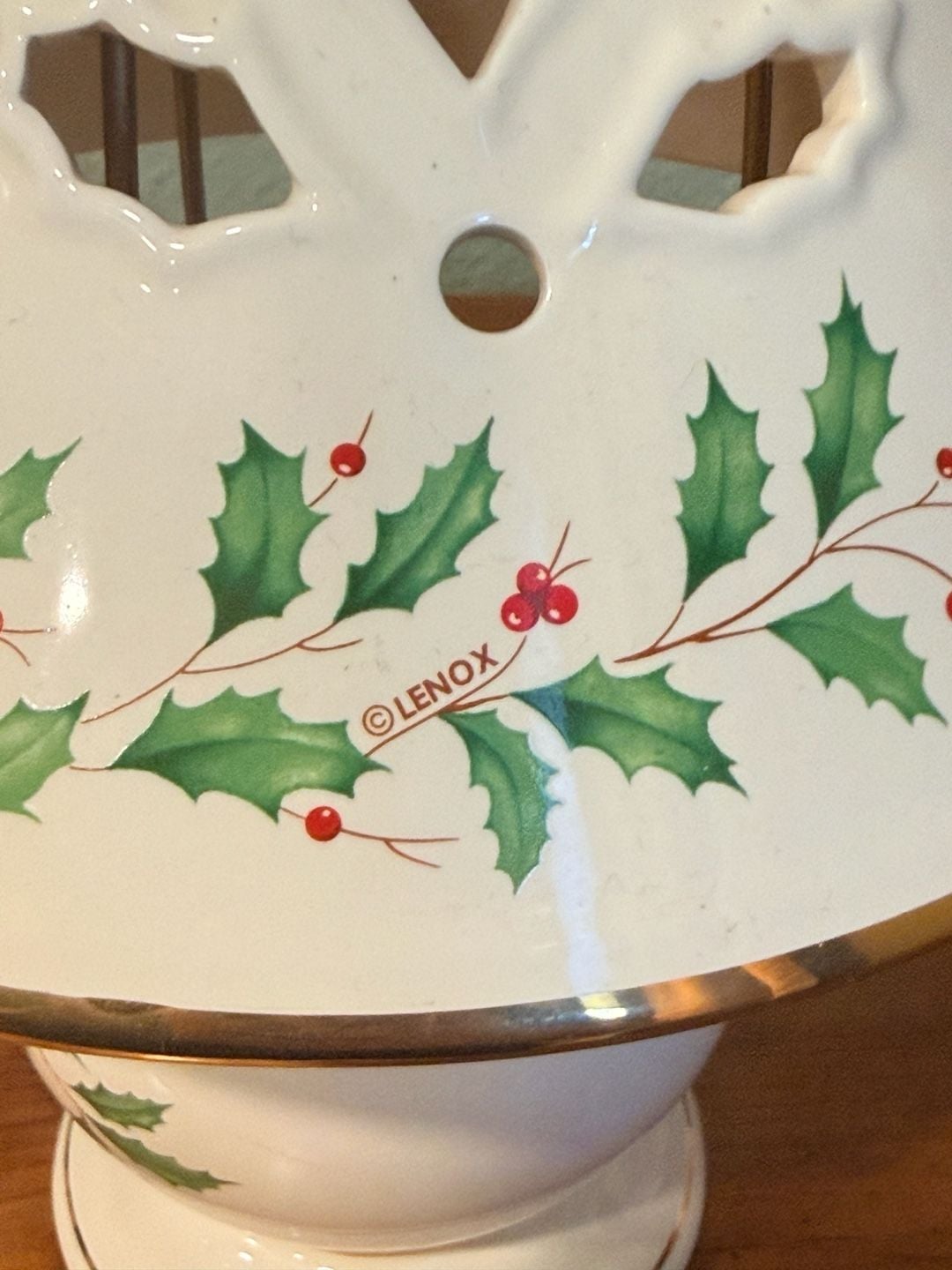 Lenox Holiday Candle Lamp Christmas Holly And Berry Porcelain Original Box 5