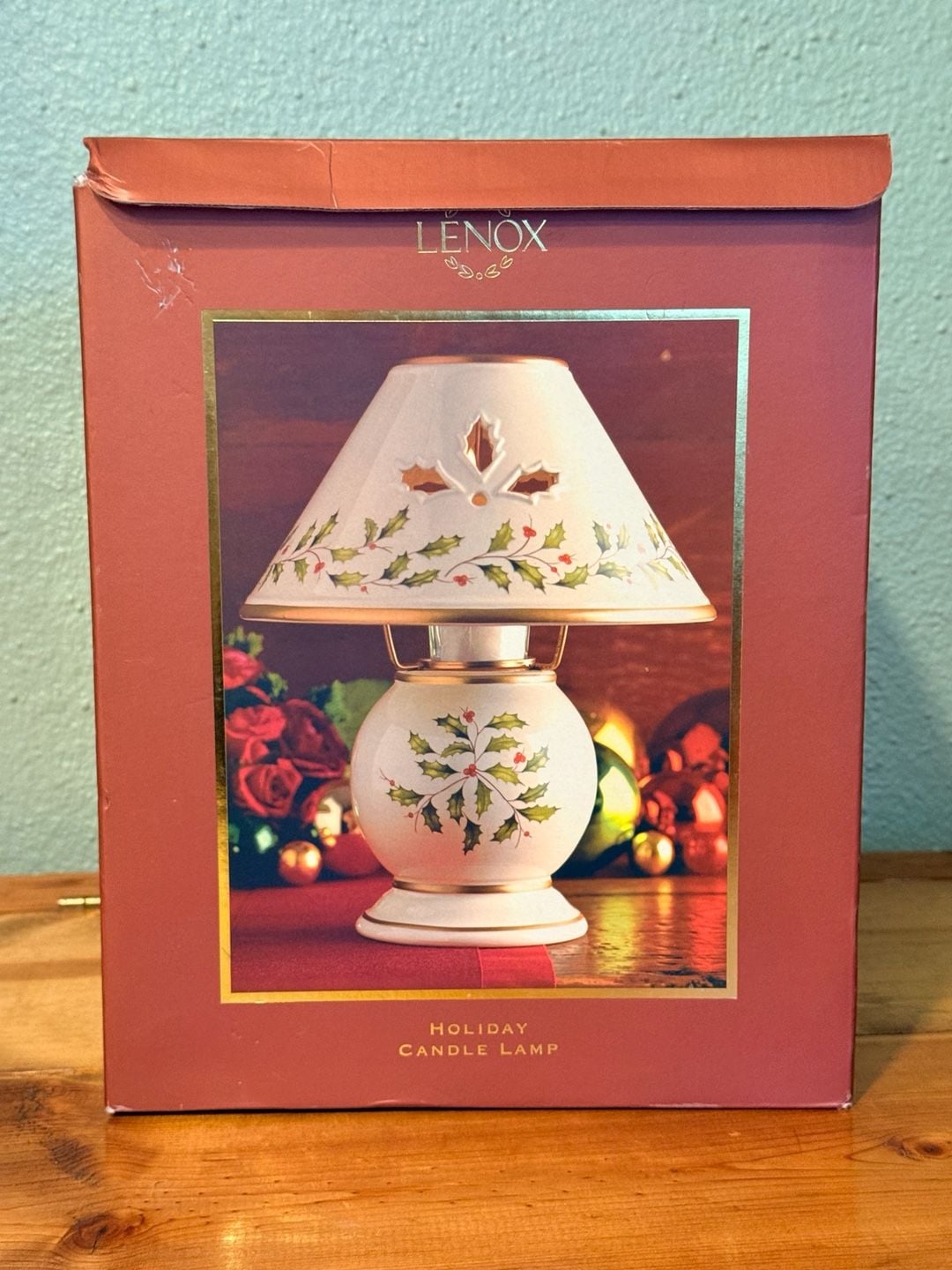 Lenox Holiday Candle Lamp Christmas Holly And Berry Porcelain Original Box 6