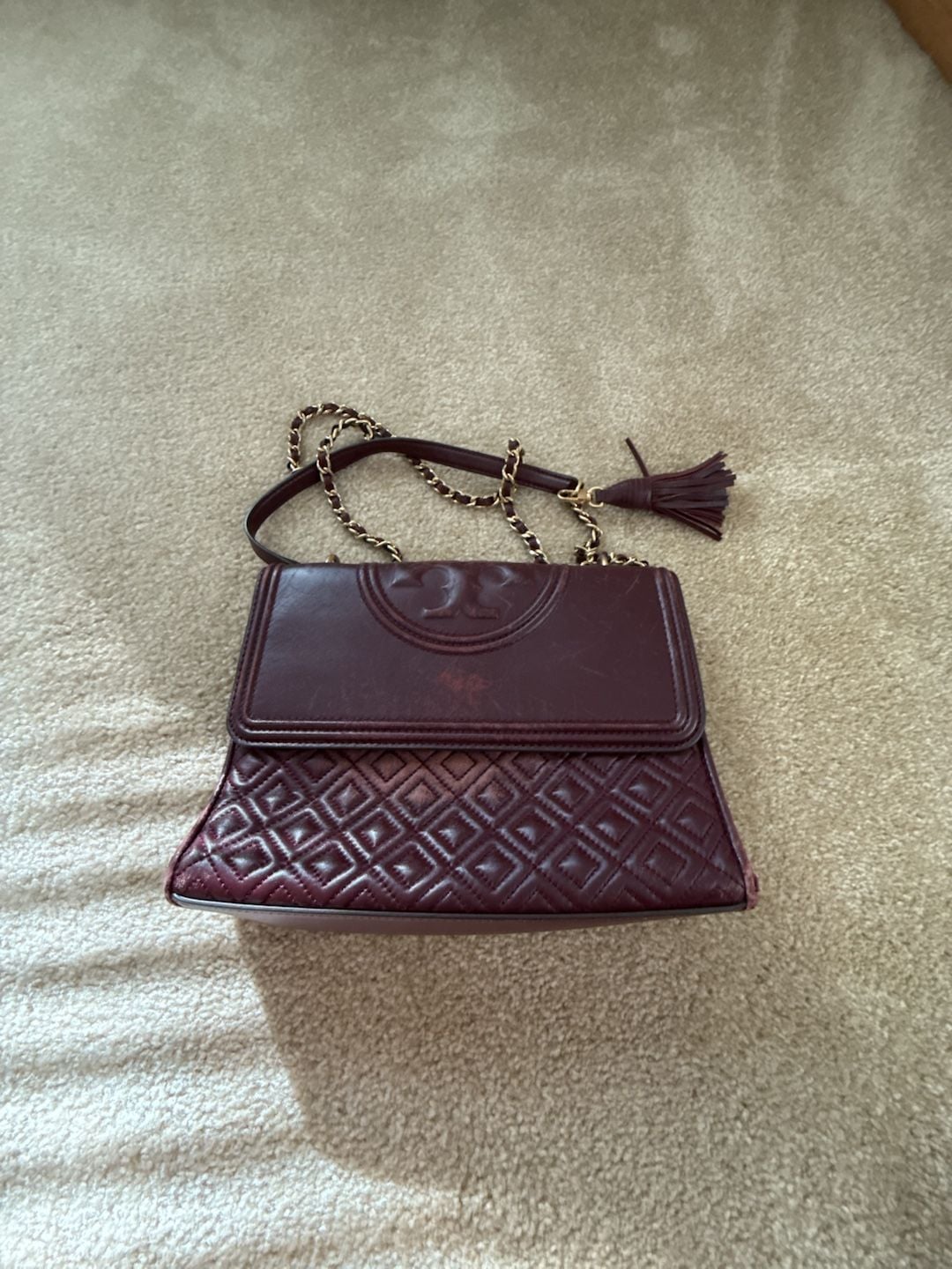 Tory Burch Fleming Quilted Leather Convertible Shoulder Bag Burgundy 2