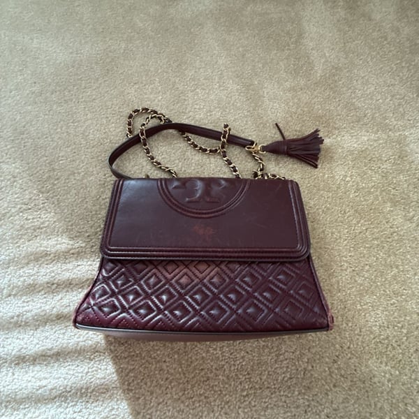 Tory Burch Fleming Quilted Leather Convertible Shoulder Bag Burgundy