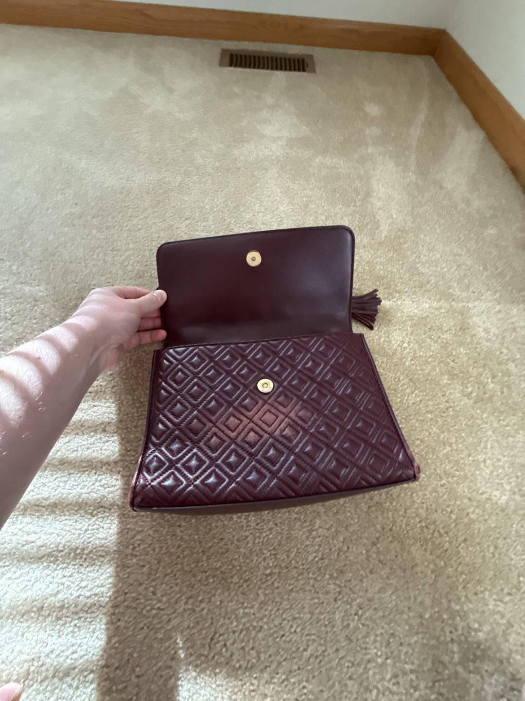 Tory Burch Fleming Quilted Leather Convertible Shoulder Bag Burgundy 3