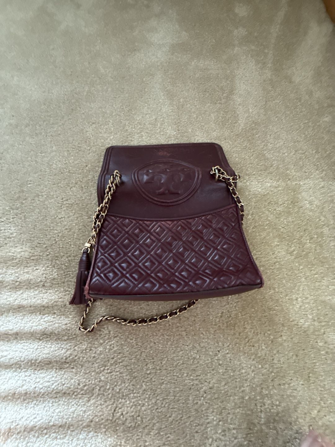 Tory Burch Fleming Quilted Leather Convertible Shoulder Bag Burgundy 6