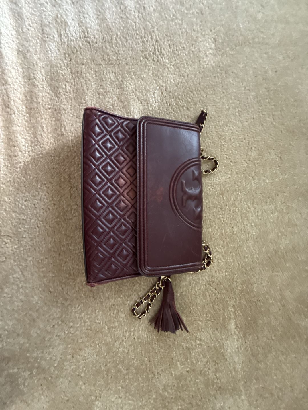 Tory Burch Fleming Quilted Leather Convertible Shoulder Bag Burgundy 9