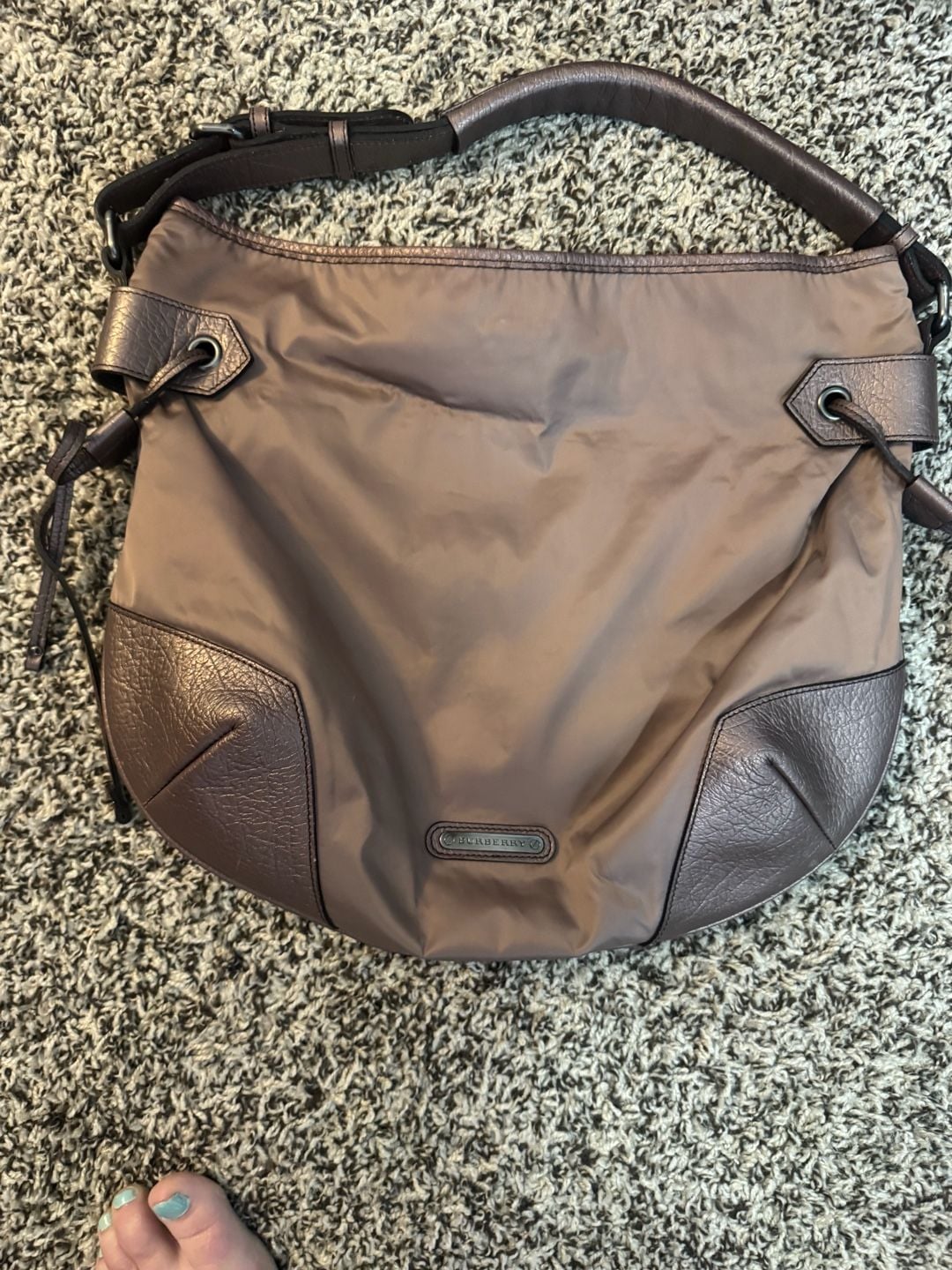 Burberry Nylon Shoulder Bag Brown Hobo 2