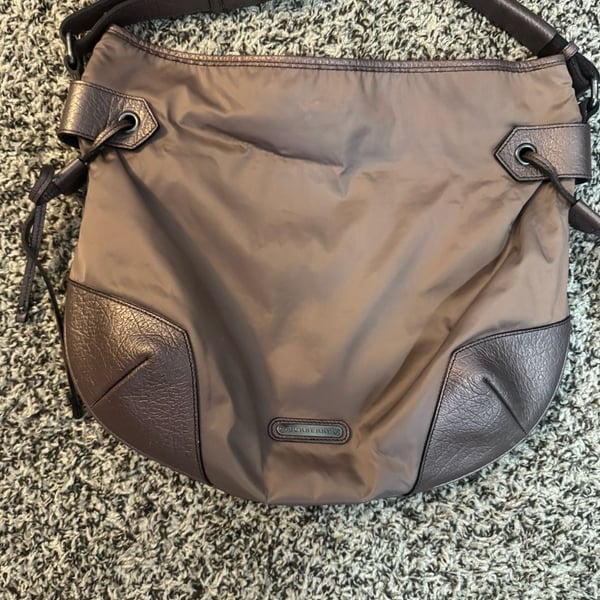 Burberry Nylon Shoulder Bag Brown Hobo