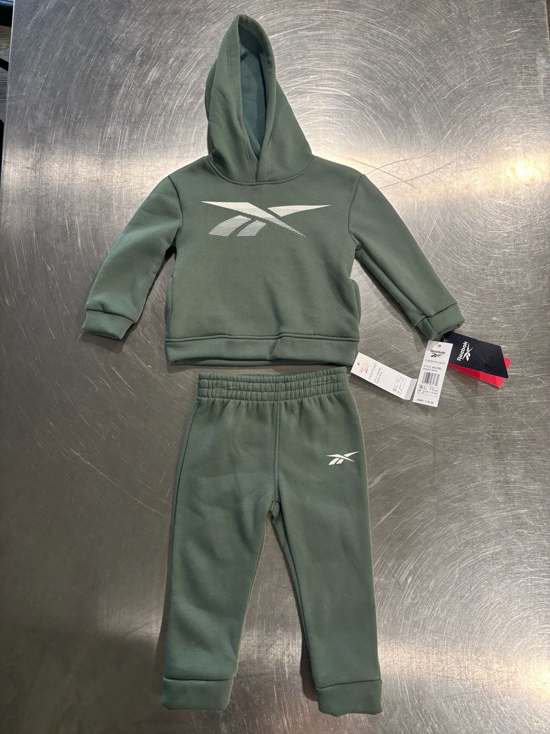 Reebok Baby Boys 2 Piece Fleece Hoodie Pants Set Olive Green 2T 1