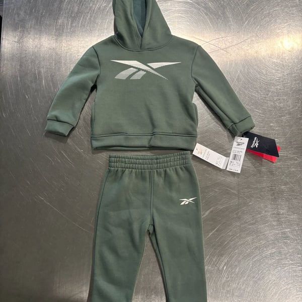 Reebok Baby Boys 2 Piece Fleece Hoodie Pants Set Olive Green 2T