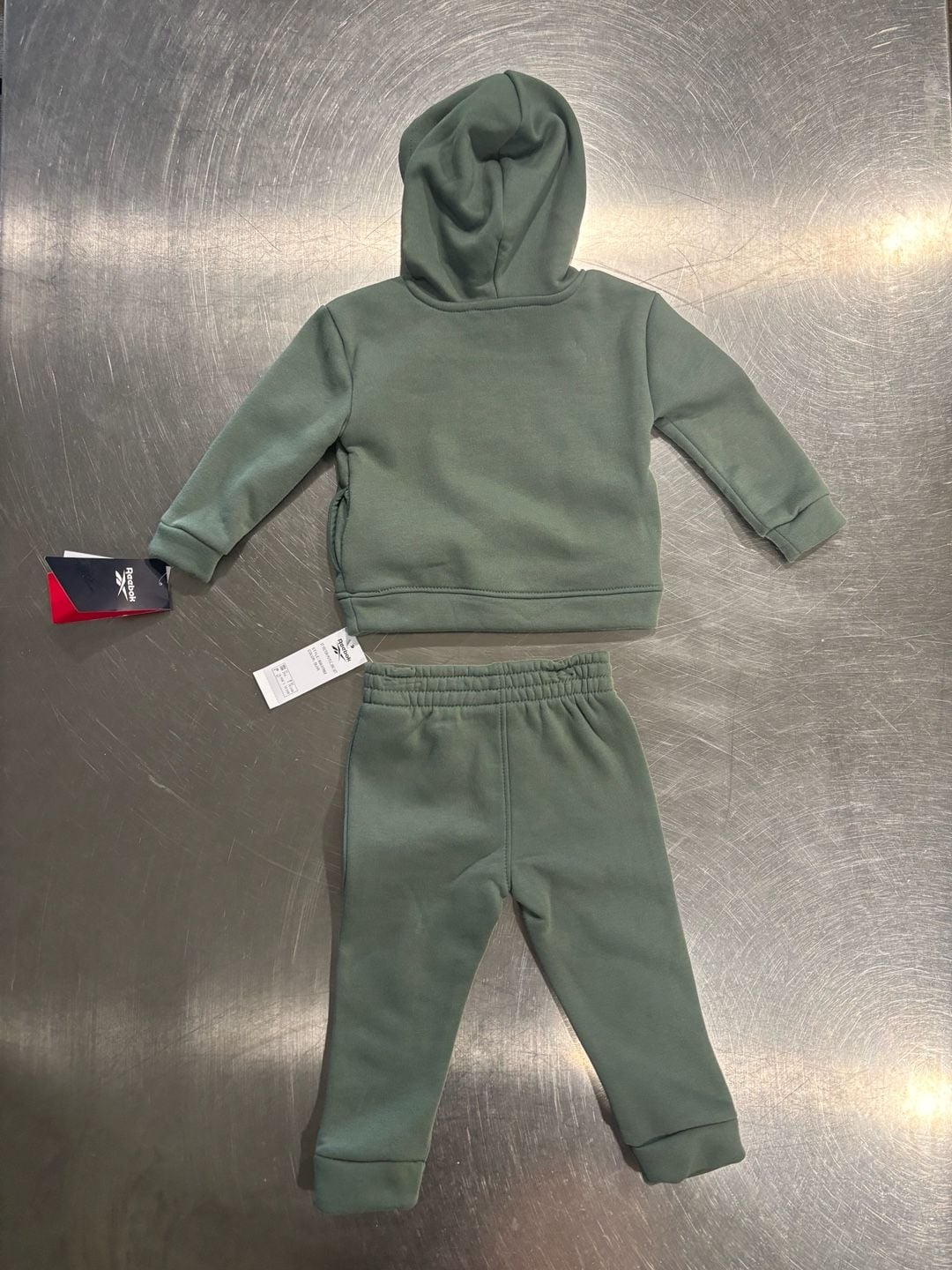 Reebok Baby Boys 2 Piece Fleece Hoodie Pants Set Olive Green 2T 2