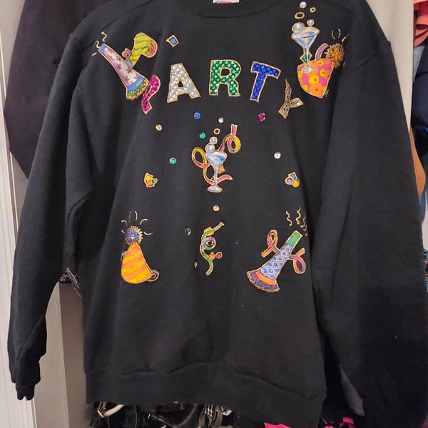 Jerzees Party Sequins Embellished Black Sweatshirt