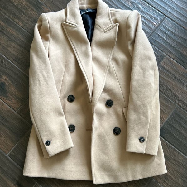 Zara Double Breasted Blazer Size L Light Camel