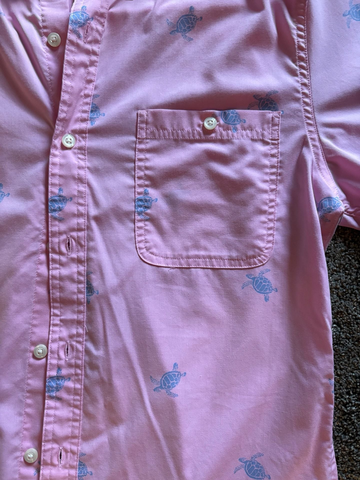 Croft & Barrow Button-Down Shirt Pink Turtle Print Short Sleeve Slim Fit 4