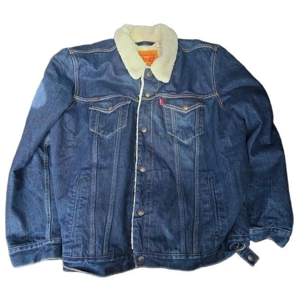Levi's Sherpa Trucker Jacket Size XXL Dark Wash Denim Fleece Lined