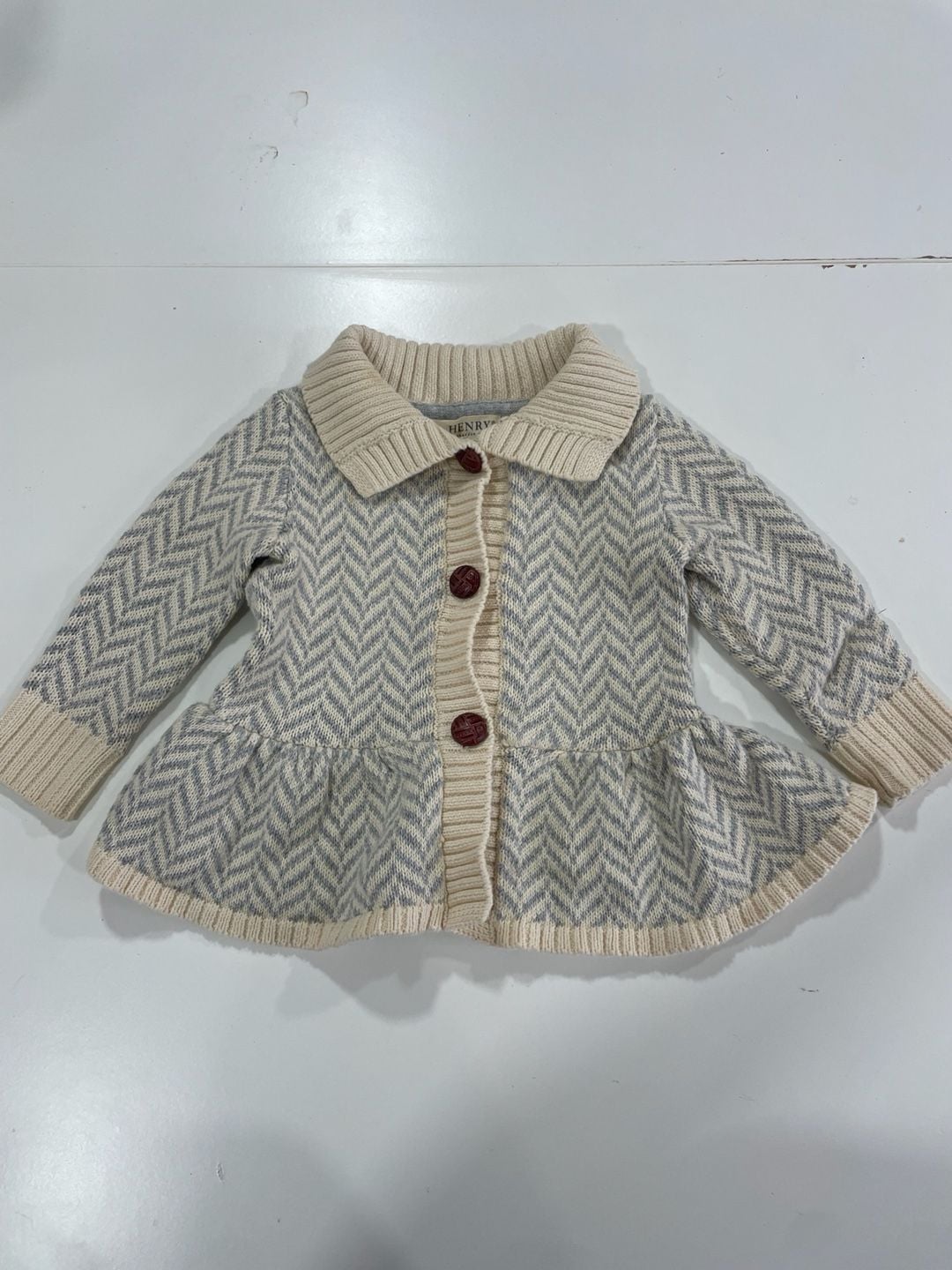 Hope & Henry Sweater Cardigan Size 6-12m Gray Ivory Chevron Peplum 2