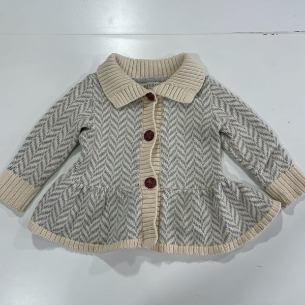 Hope & Henry Sweater Cardigan Size 6-12m Gray Ivory Chevron Peplum