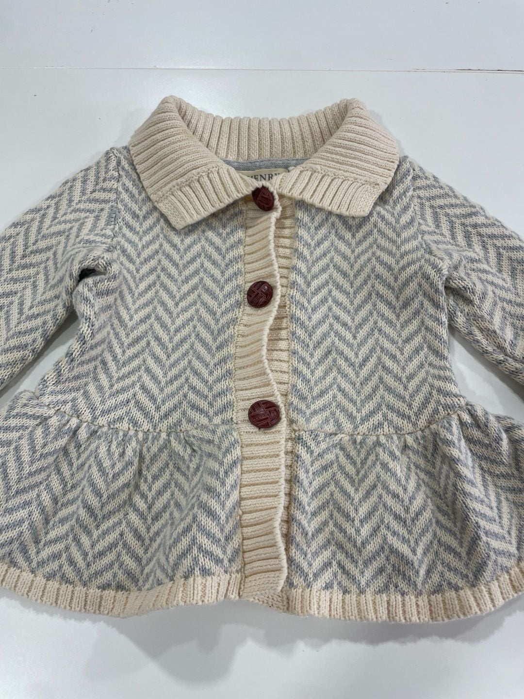 Hope & Henry Sweater Cardigan Size 6-12m Gray Ivory Chevron Peplum 3