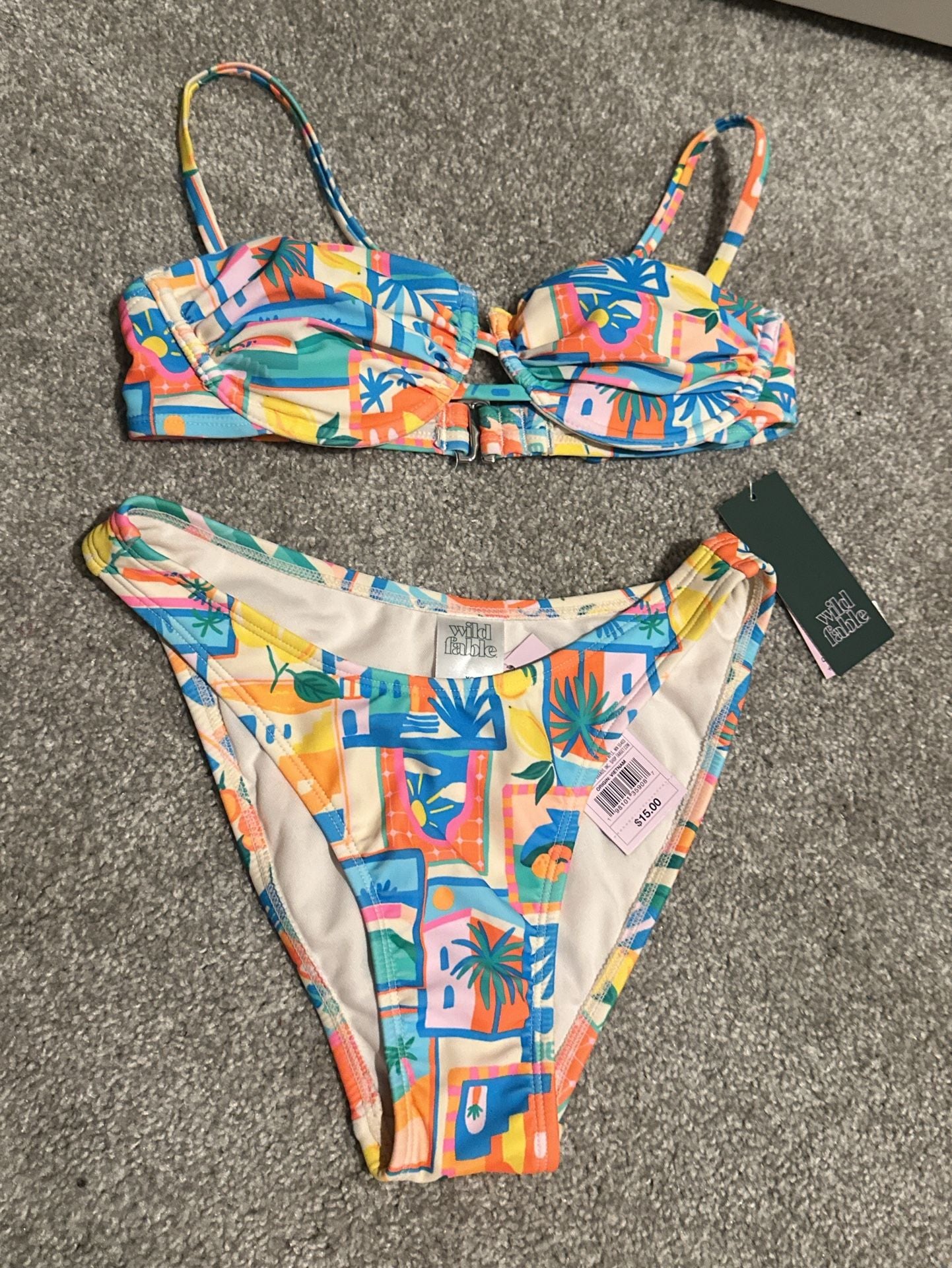 Wild Fable Bikini Set Multicolor Abstract Tropical Print NWT 1