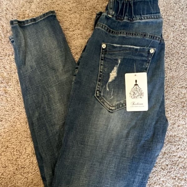 HISS ME Distressed Denim Jogger Jeans Blue