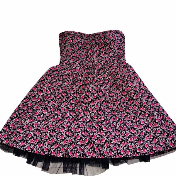 Black Poppy Y2K Floral Strapless Skater Dress Size Small