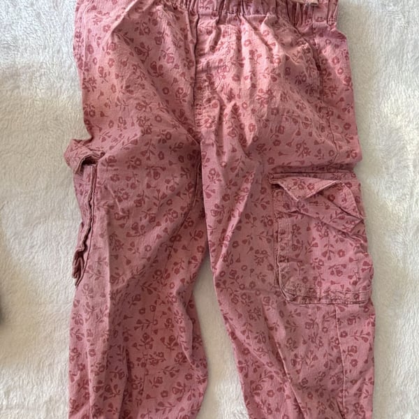 Okie Dokie Cargo Pants Size 18M Pink Floral Pull-On