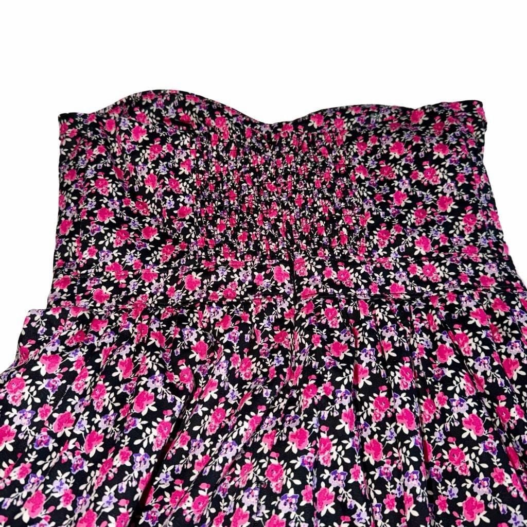 Black Poppy Y2K Floral Strapless Skater Dress Size Small 10