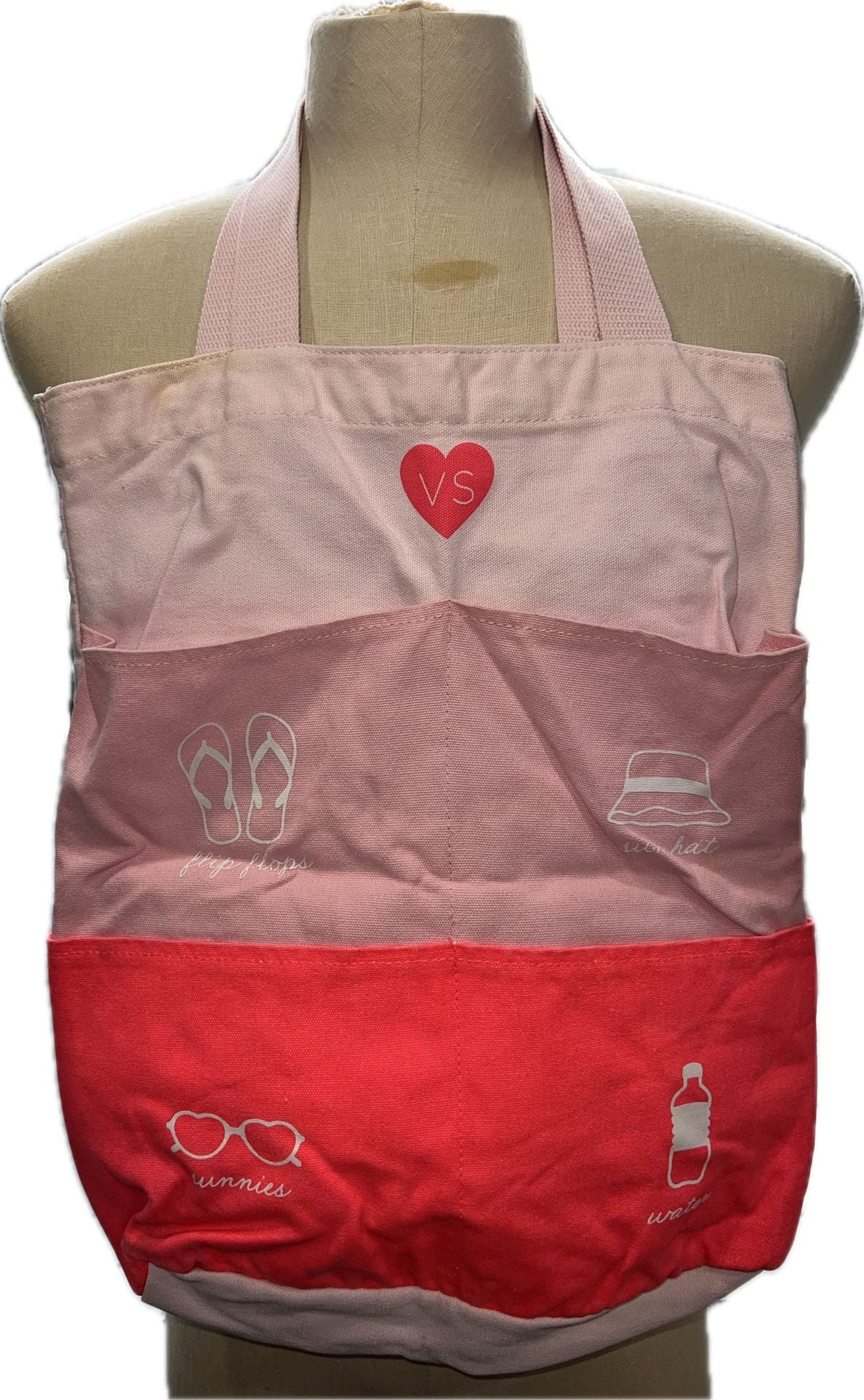 Victoria's Secret Canvas Beach Tote Pink Ombre Multi-Pocket Bag 2