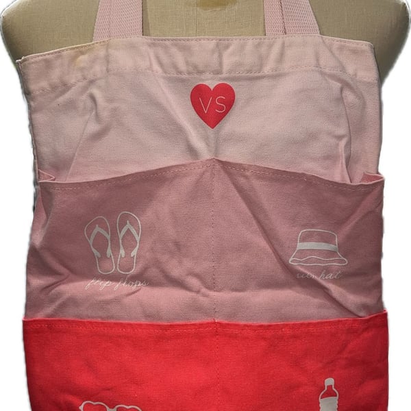 Victoria's Secret Canvas Beach Tote Pink Ombre Multi-Pocket Bag