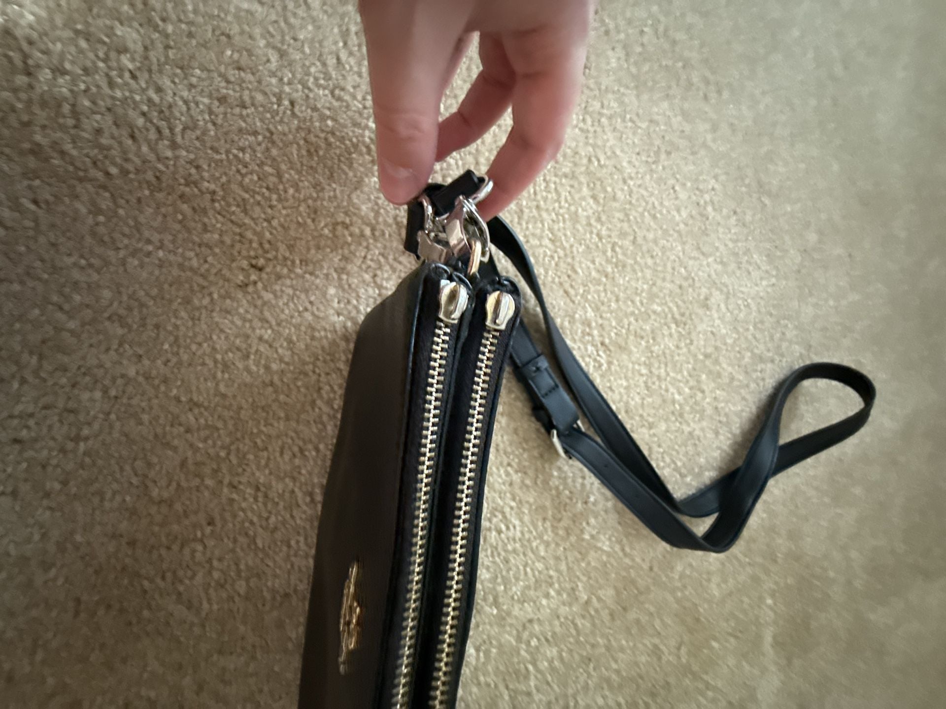 Coach Double Zip Crossbody Bag Black Leather 8