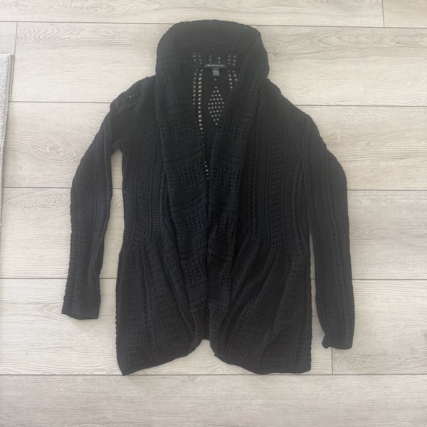 INC International Concepts Cardigan Size M Black Open Knit Sweater