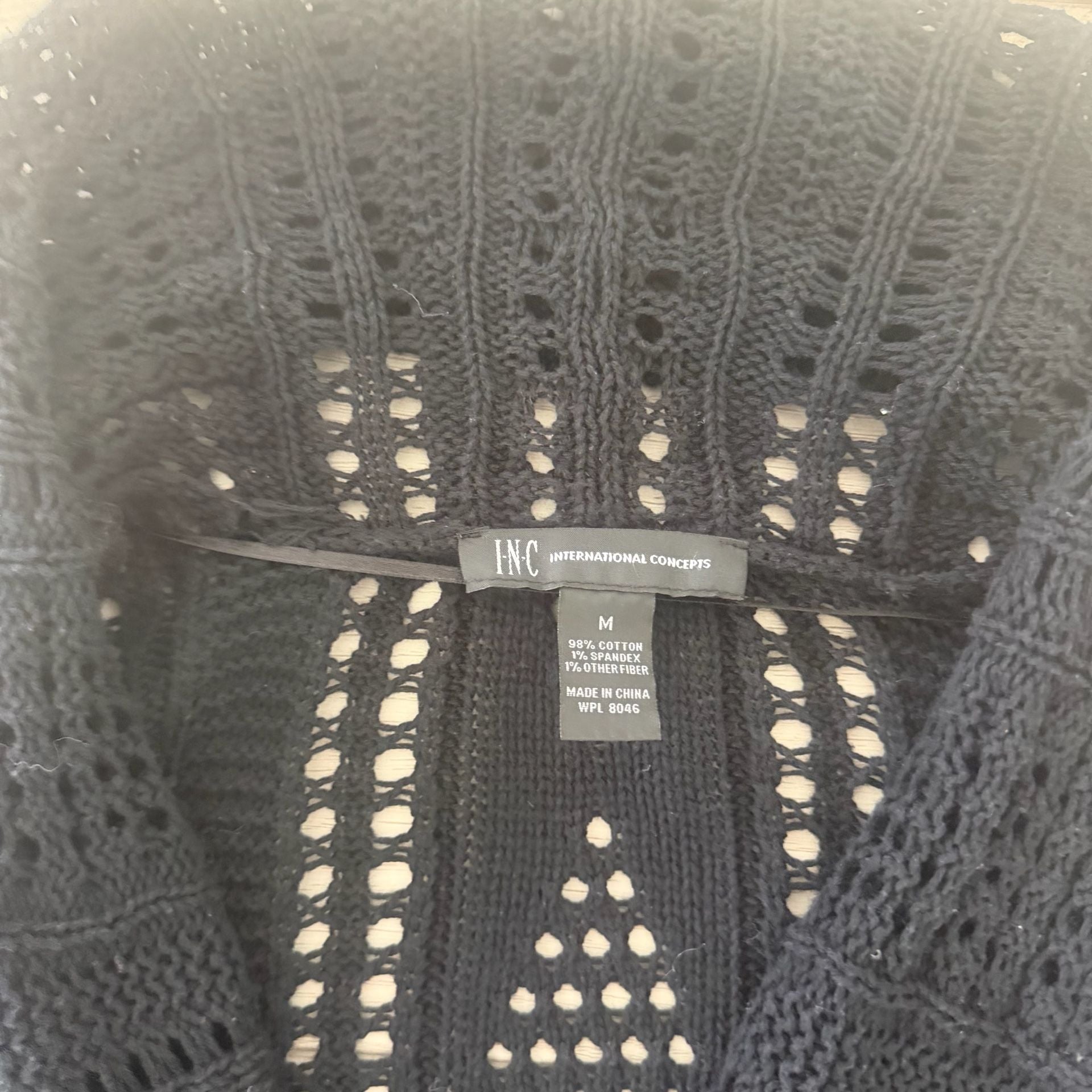 INC International Concepts Cardigan Size M Black Open Knit Sweater 3