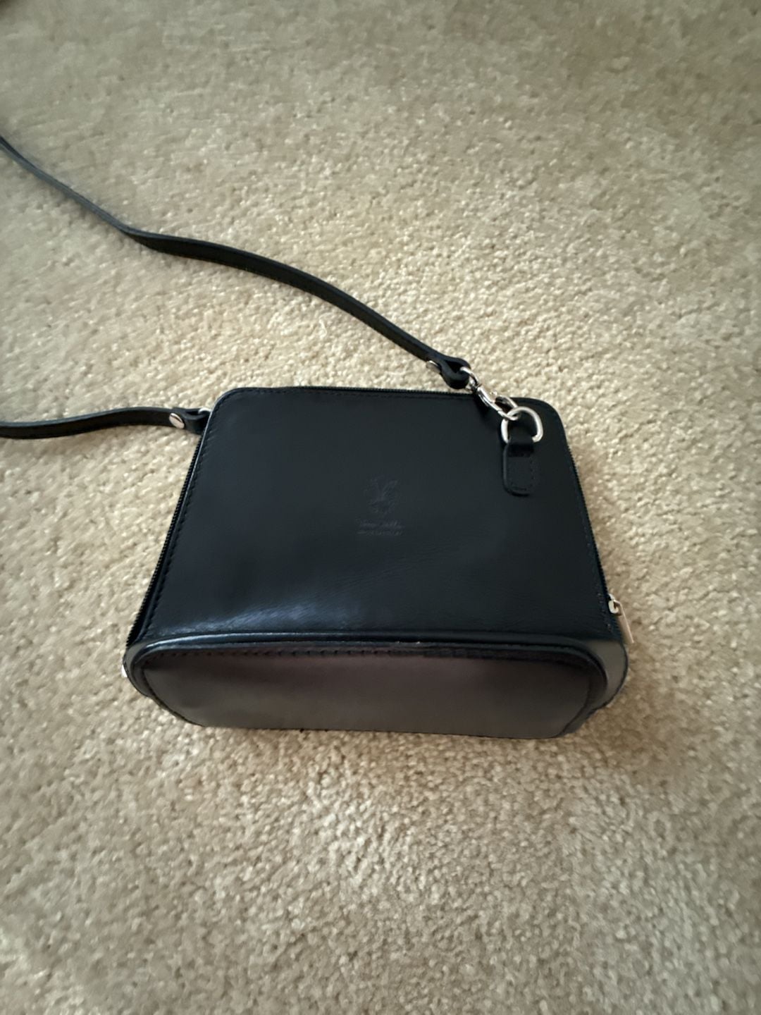 Vera Pelle Black Leather Crossbody Bag Made In Italy 2