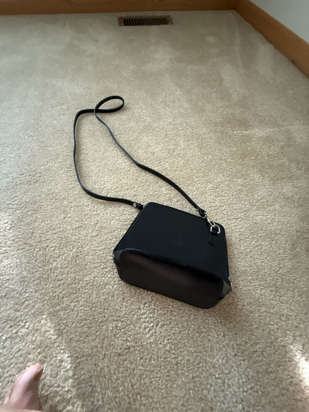 Vera Pelle Black Leather Crossbody Bag Made In Italy 4