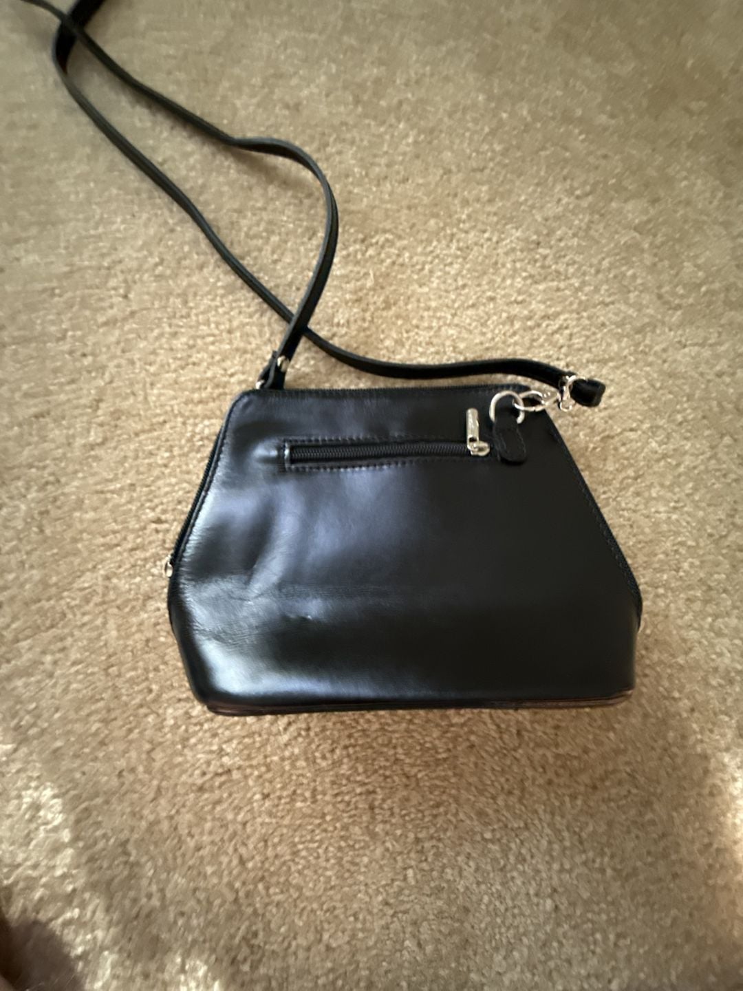 Vera Pelle Black Leather Crossbody Bag Made In Italy 6