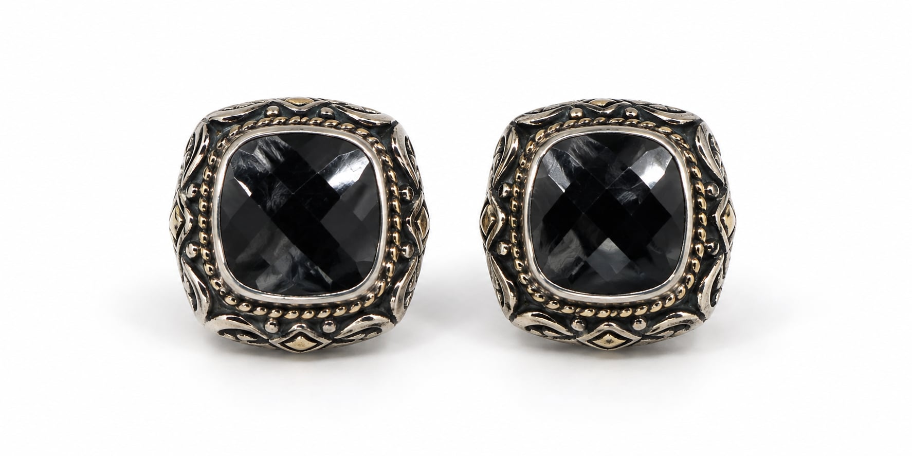 EFFY Balissima 925Sterling Silver Black Onyx Two Tone 18KGold Omega BackEarrings 2
