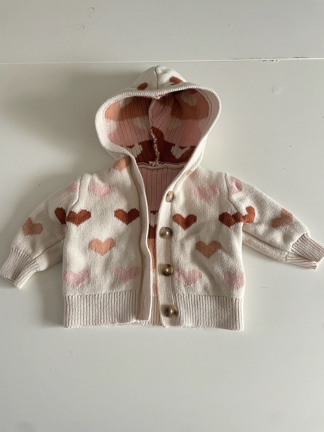 Old Navy Heart Knit Cardigan Size 3-6M Cream Pink Sweater 2