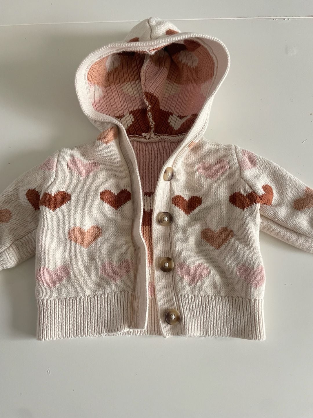 Old Navy Heart Knit Cardigan Size 3-6M Cream Pink Sweater 3