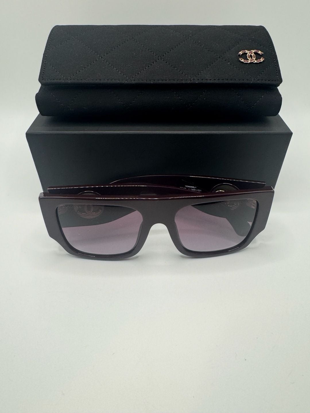 New Authentic Chanel Square Sunglasses 5549 Burgundy Gold CC 2