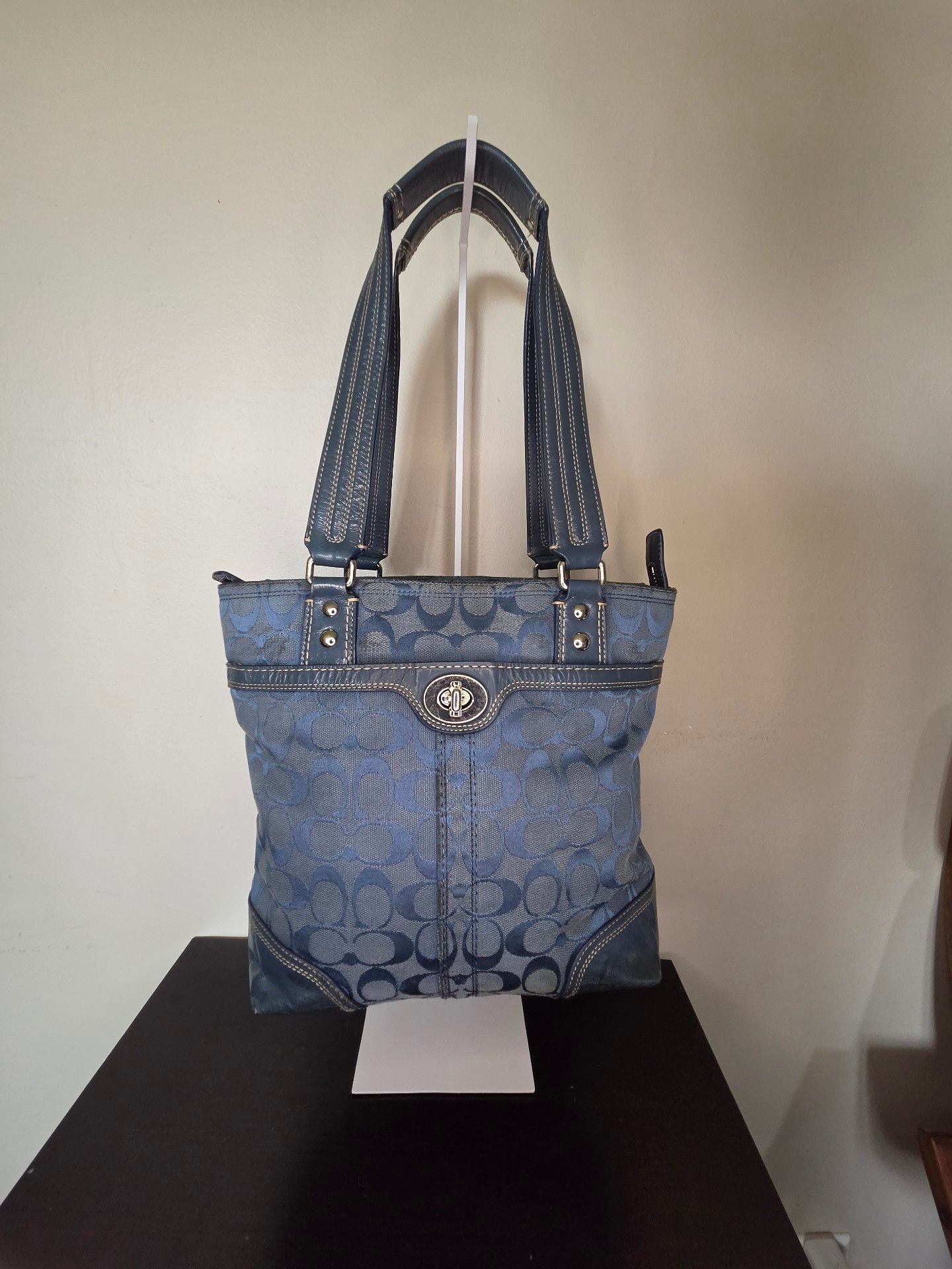 Coach Blue Signature Canvas Turn Lock Tote Bag 2