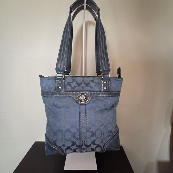 Coach Blue Signature Canvas Turn Lock Tote Bag