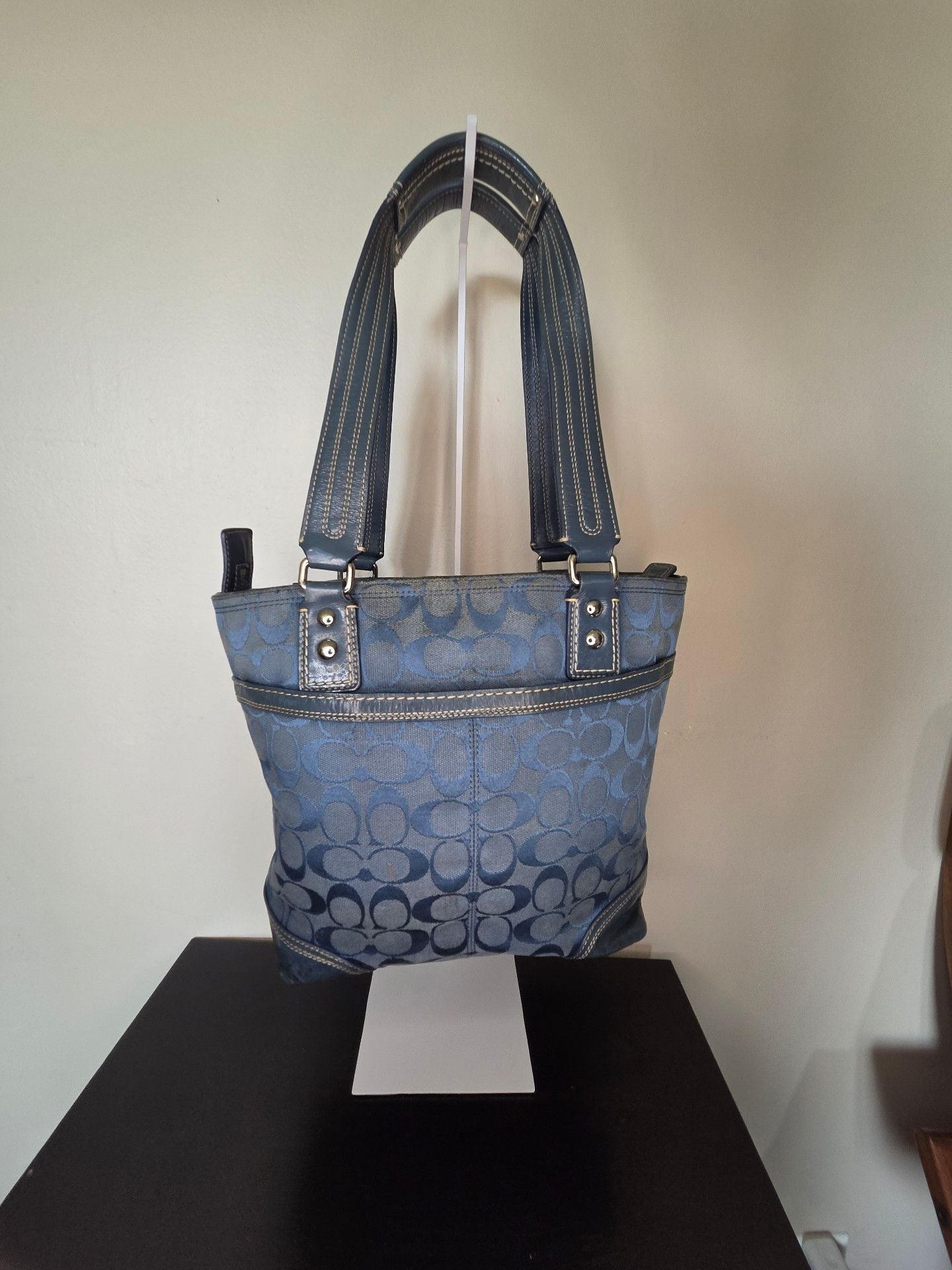 Coach Blue Signature Canvas Turn Lock Tote Bag 3