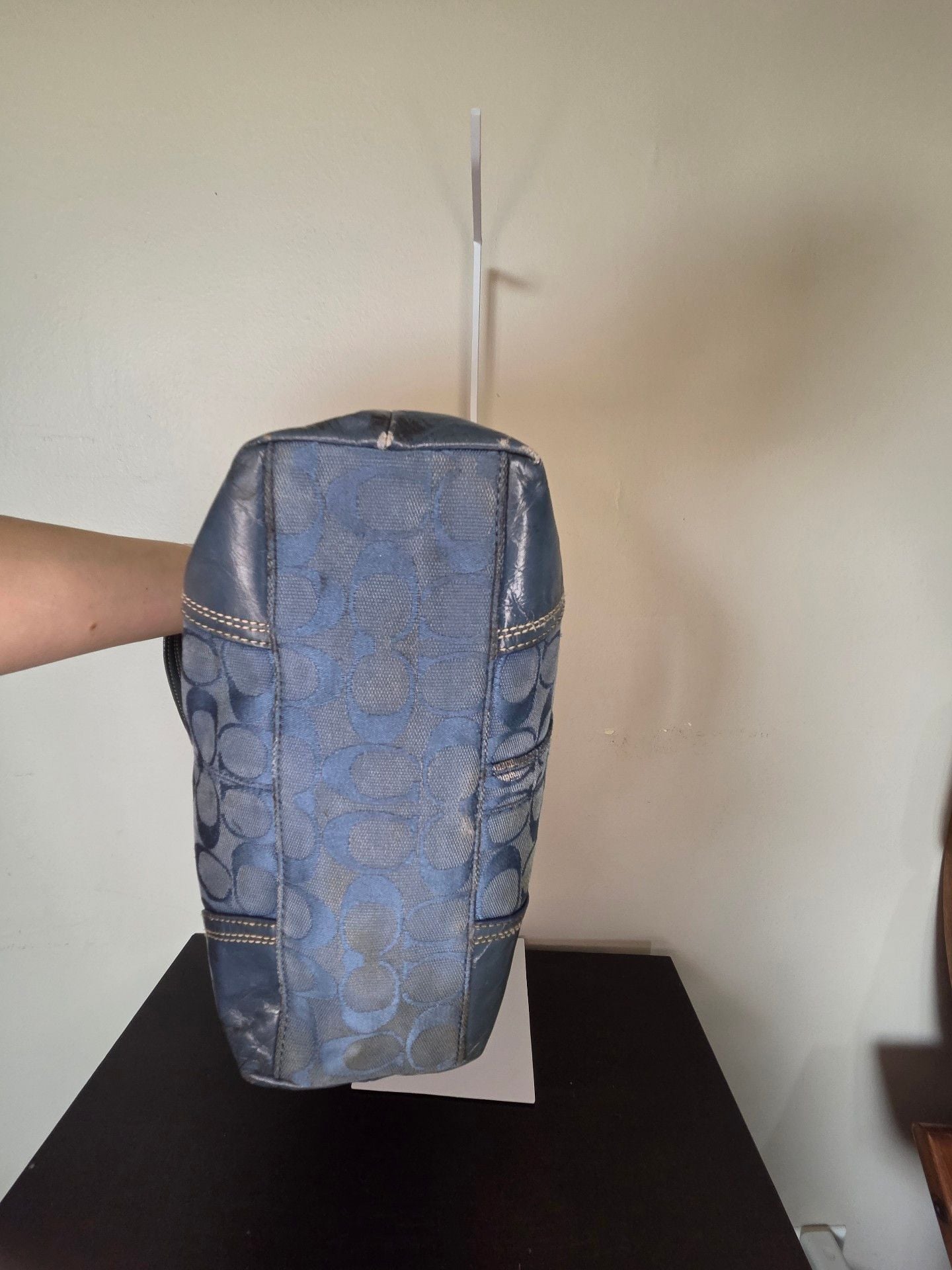 Coach Blue Signature Canvas Turn Lock Tote Bag 4
