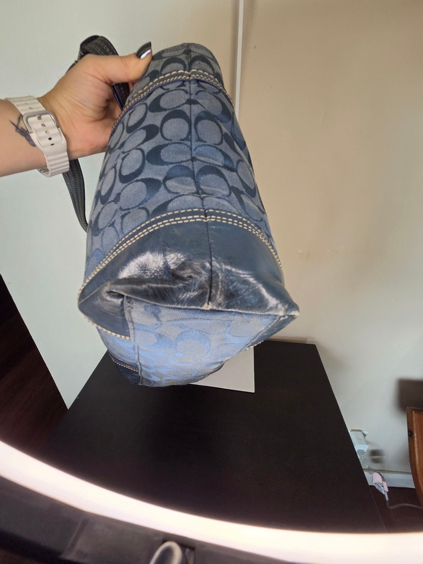 Coach Blue Signature Canvas Turn Lock Tote Bag 5